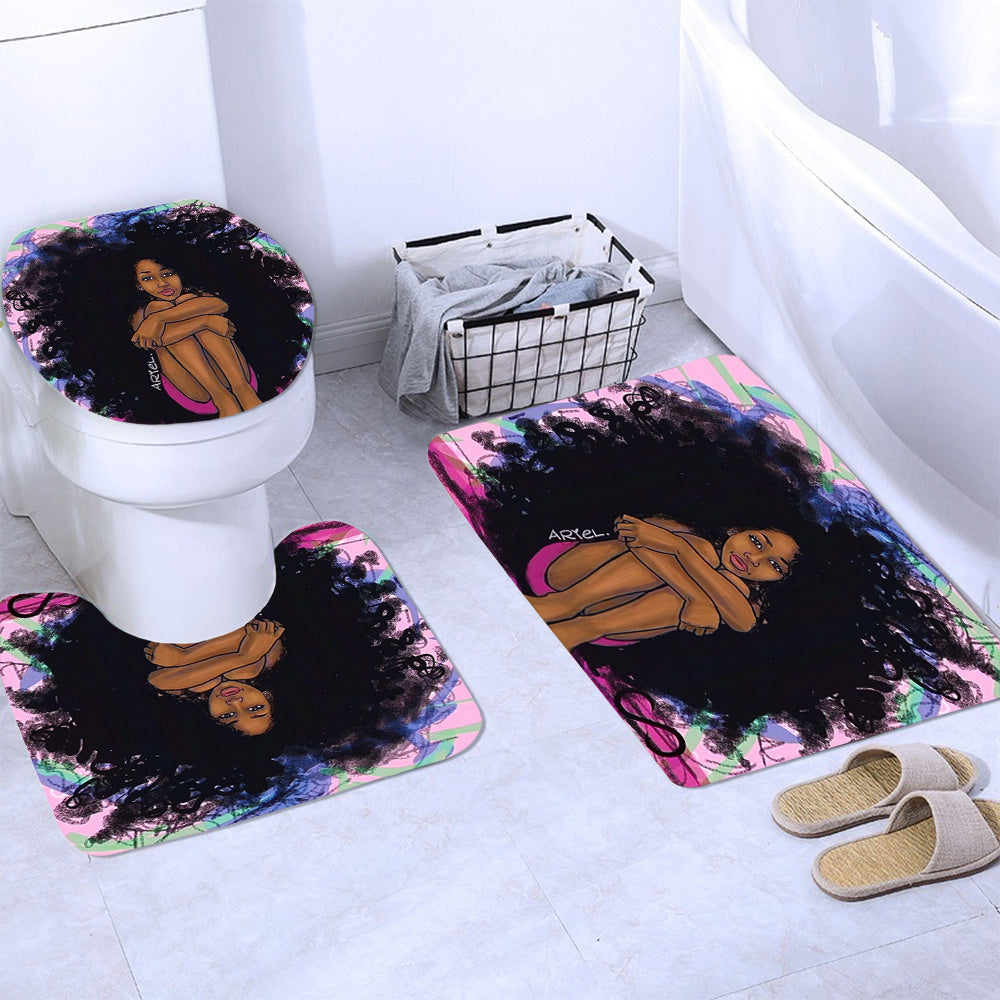 SoulSplash β Chill Afro Girl Waterproof Shower Curtain Set
