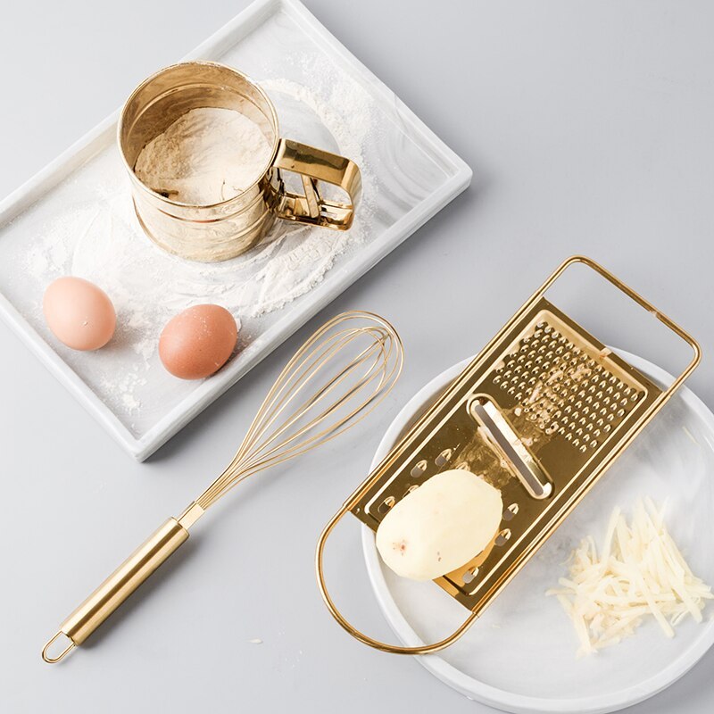 AuroraBake Essentials – Golden Stainless Steel Baking Tools