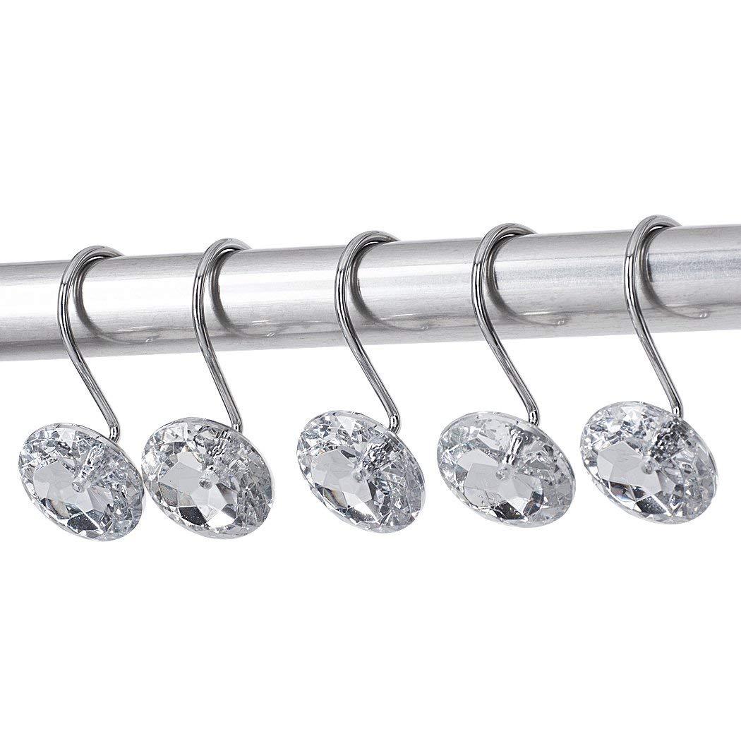 DiamondDrift Transparent Rhinestone Shower Curtain Hooks (Set of 12)