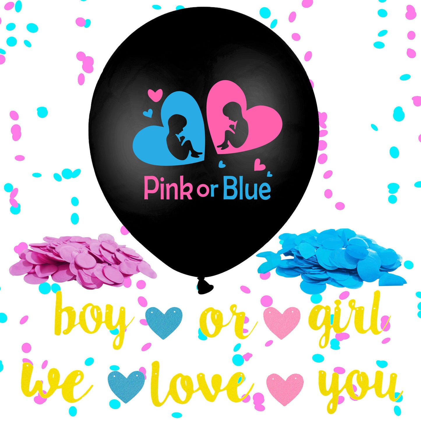 Gender Reveal Party Set – “Boy or Girl?” Balloon with Hidden Flag Banner & Surprise Decorations
