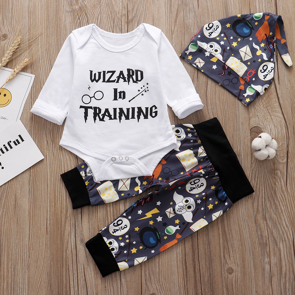 3 Piece Romper "Wizard in Training" or "Little Wizard has Arrived" Set