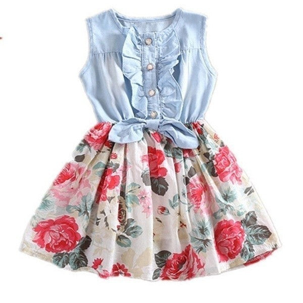 Girls Denim Floral Wash Dress