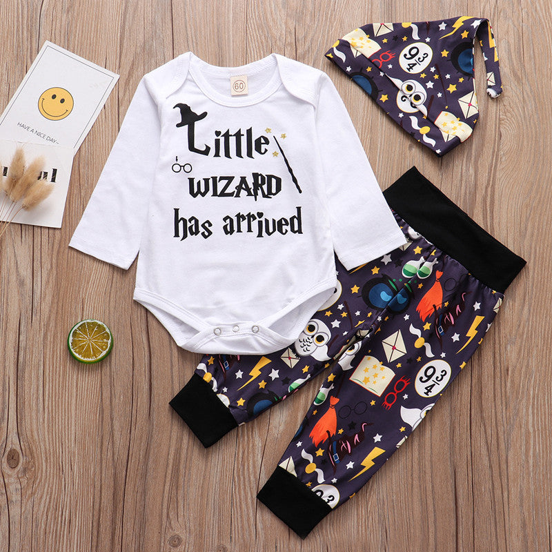 3 Piece Romper "Wizard in Training" or "Little Wizard has Arrived" Set