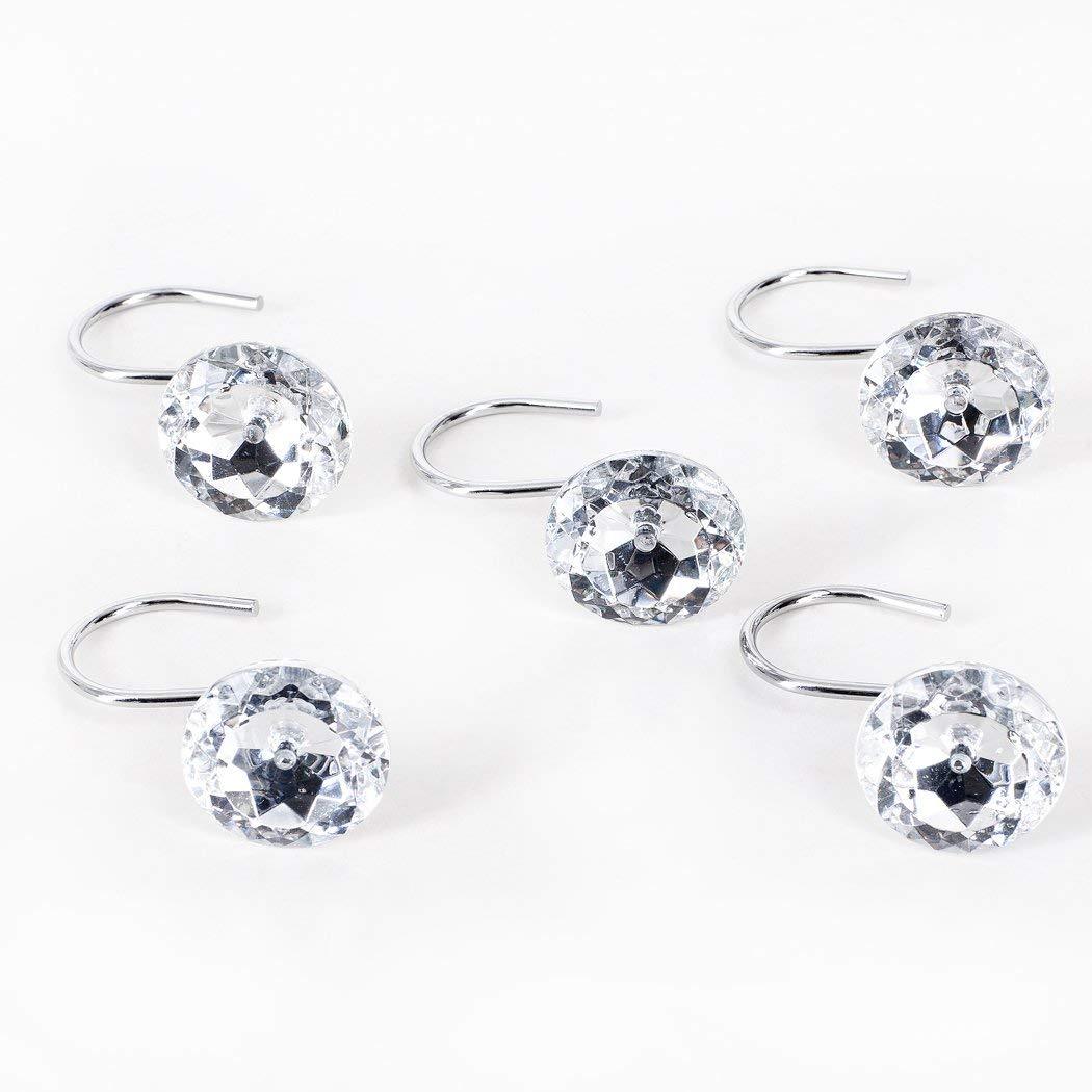 DiamondDrift Transparent Rhinestone Shower Curtain Hooks (Set of 12)
