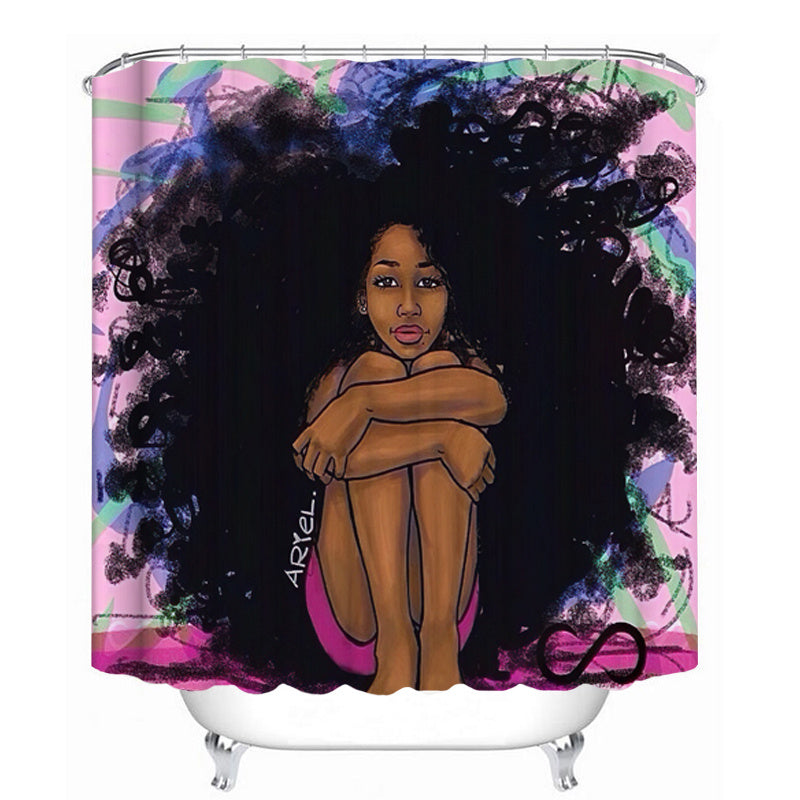 SoulSplash β Chill Afro Girl Waterproof Shower Curtain Set