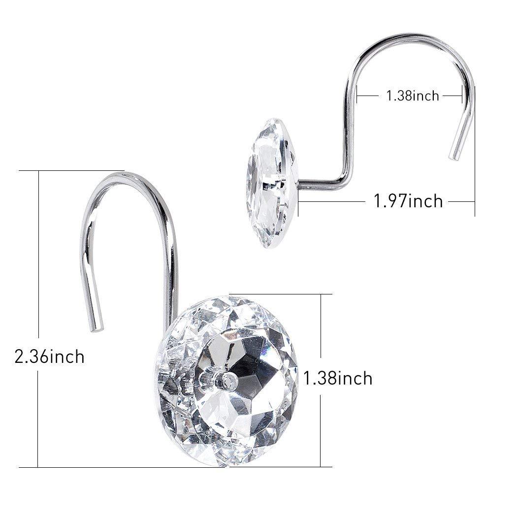 DiamondDrift Transparent Rhinestone Shower Curtain Hooks (Set of 12)