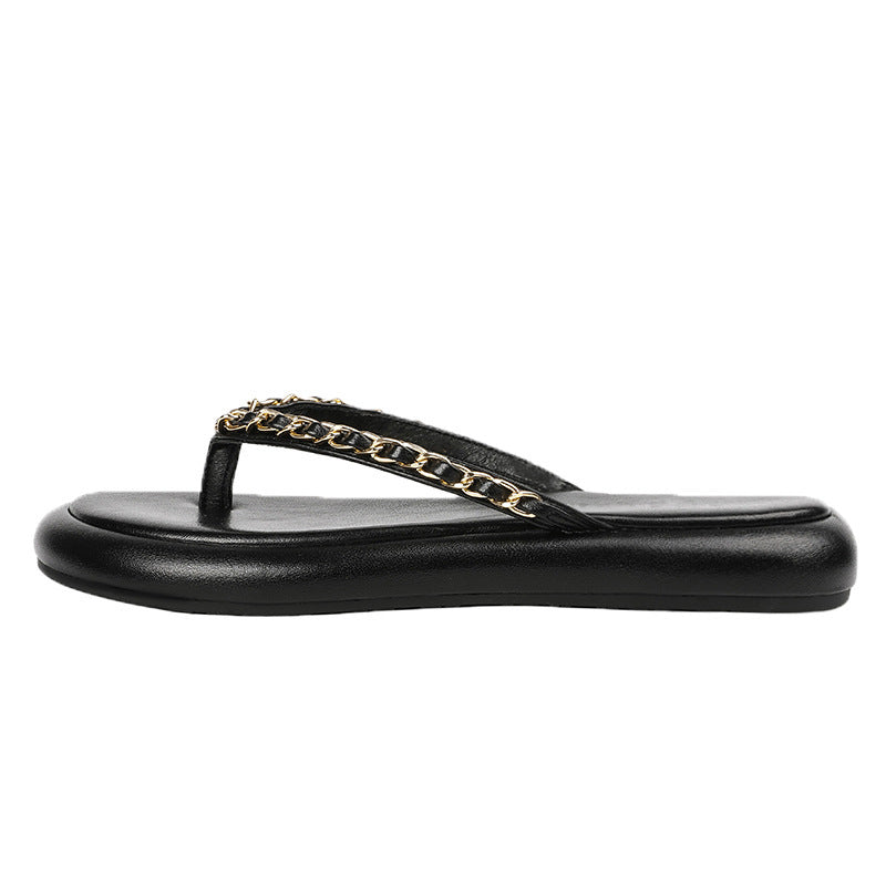 Women’s Retro Chain Strap Sandals – Fashionable Flat Casual Footwear