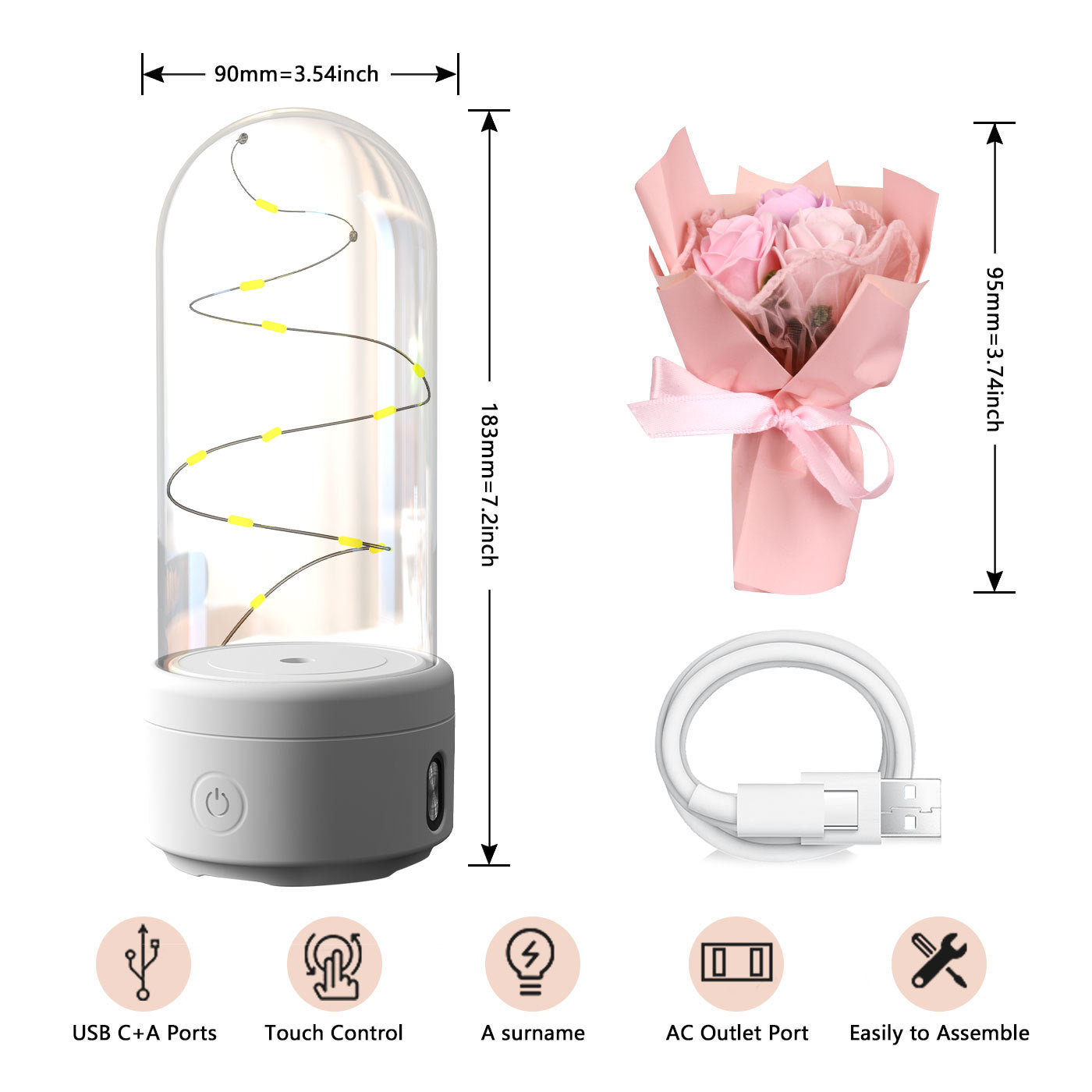 Mother’s Day Gifts – LED Rose Bouquet with Bluetooth Speaker in Glass Dome