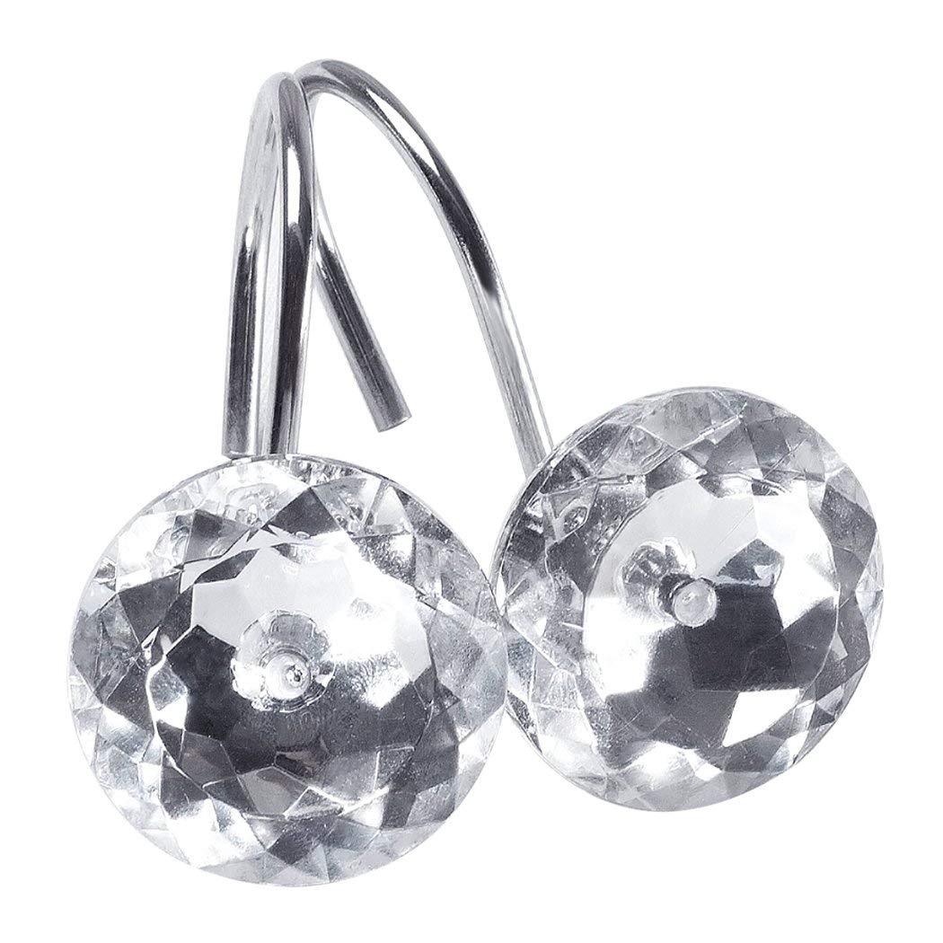 DiamondDrift Transparent Rhinestone Shower Curtain Hooks (Set of 12)