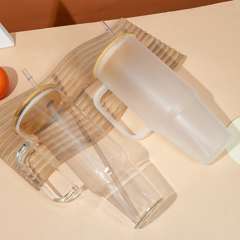 40 oz. Glass Cup Sublimation Bamboo Wood Cover with Straw