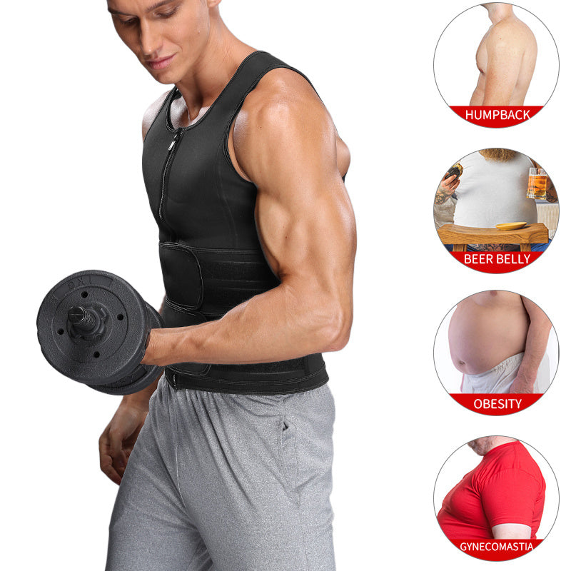 Men’s Fitness Sauna Vest – Waist Trainer Sweat Shirt with Double Belt & Body Shaper Corset