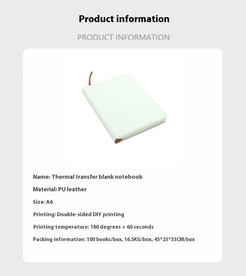 A6 Blank PU Leather Notebook Sublimation