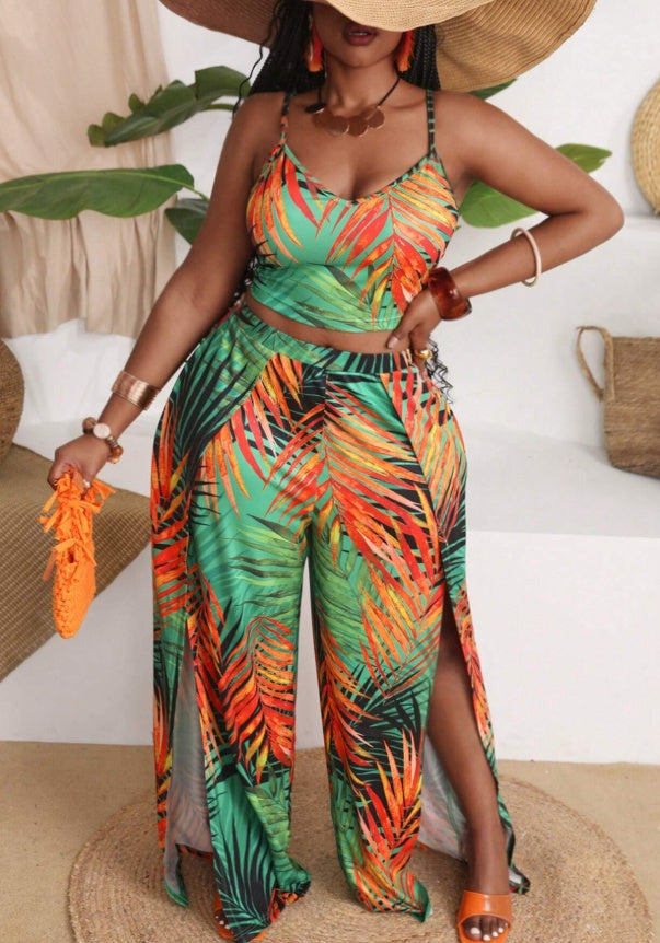 Plus Size Vacation Outfit Set – Printed Two-Piece for Relaxed & Stylish Getaways
