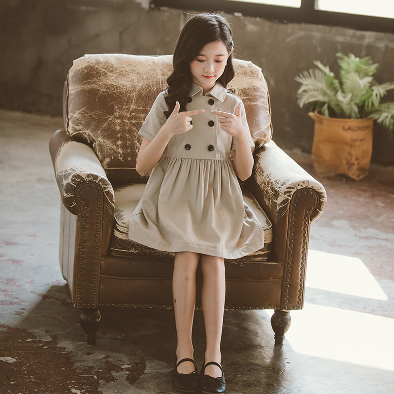 Korean-Style Summer Clothing – Beige Shirt & Dress for Girls