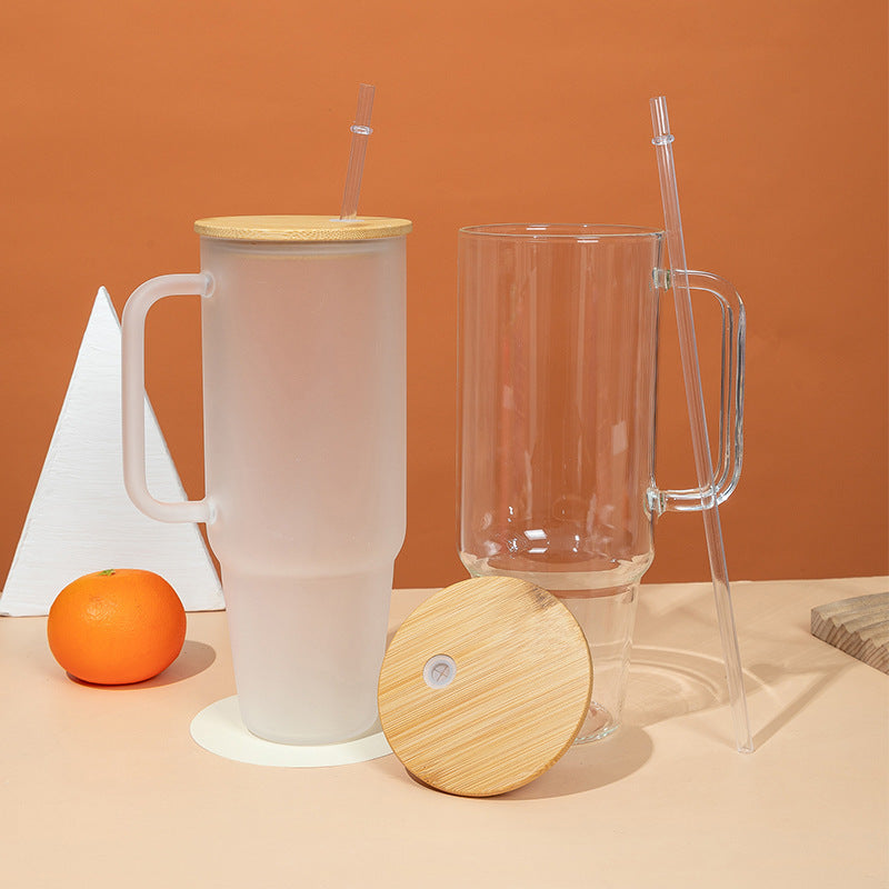 40 oz. Glass Cup Sublimation Bamboo Wood Cover with Straw
