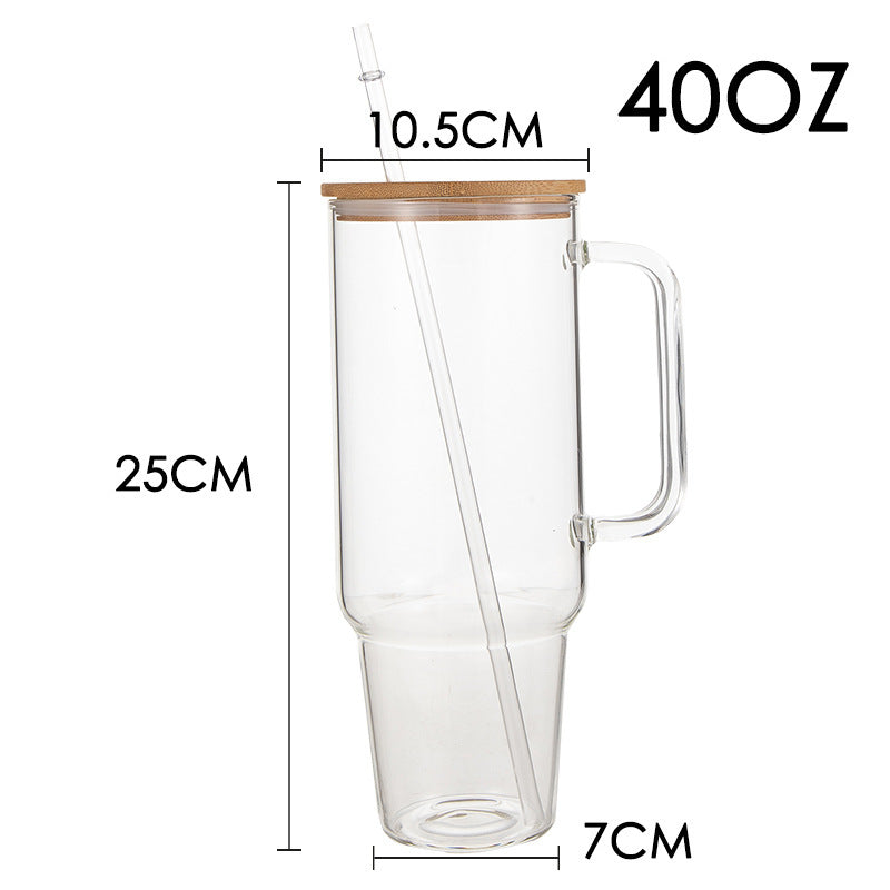 40 oz. Glass Cup Sublimation Bamboo Wood Cover with Straw