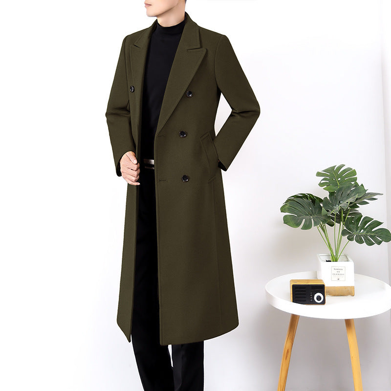 Men’s Long Double-Sided Wool Windbreaker – High-End Classic Overcoat