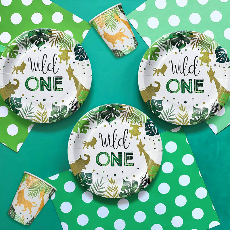 Wild One Party Tableware – Jungle Safari Theme Paper Plates & Cups for 1st Birthday or Baby Shower
