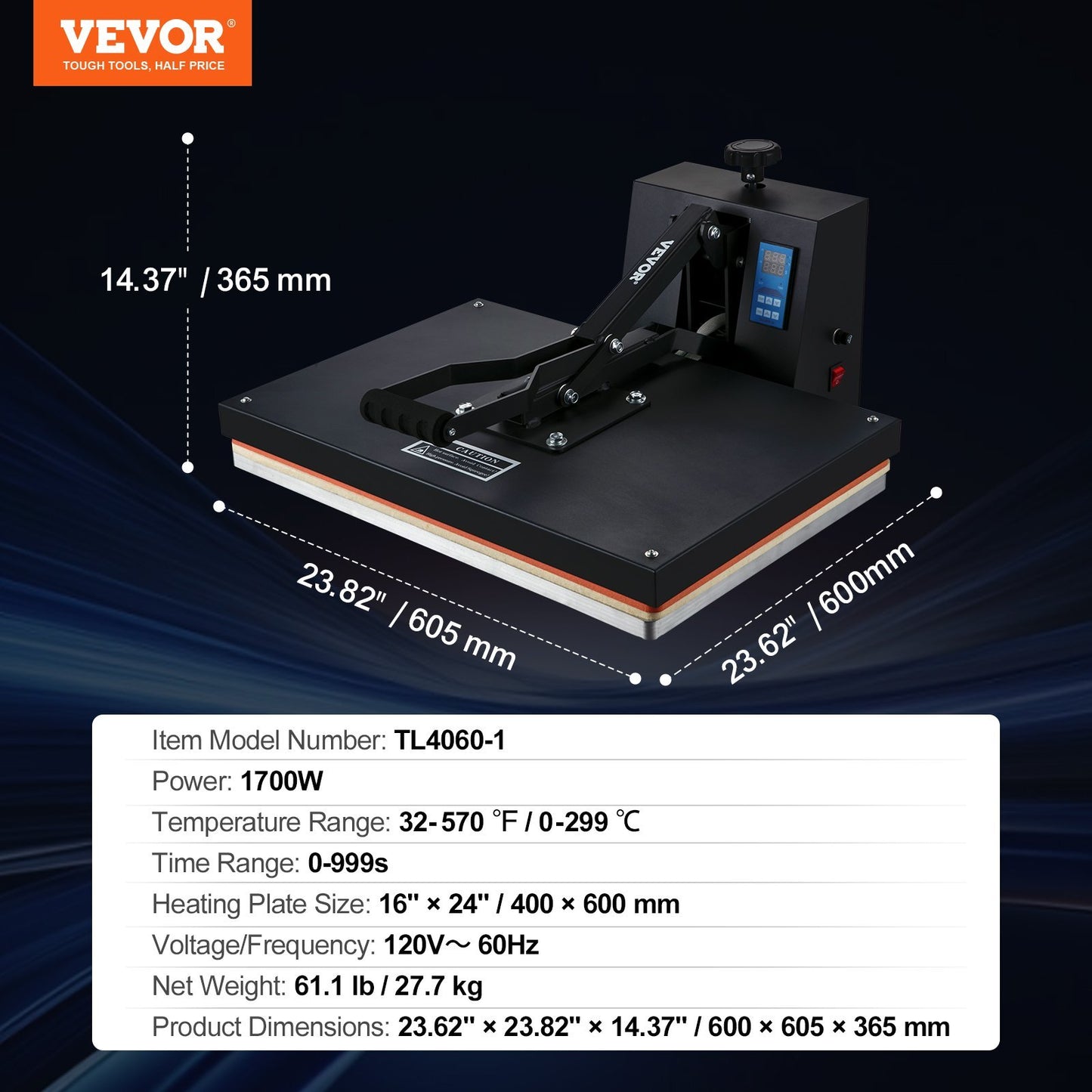 VEVOR 16x24 Heat Press Machine – 1700W High Pressure Sublimation Heat Transfer Press for T-Shirts & Vinyl