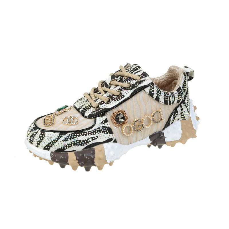 Women’s Diamond-Studded Retro Daddy Shoes – Chunky Sneakers with Glam Appeal