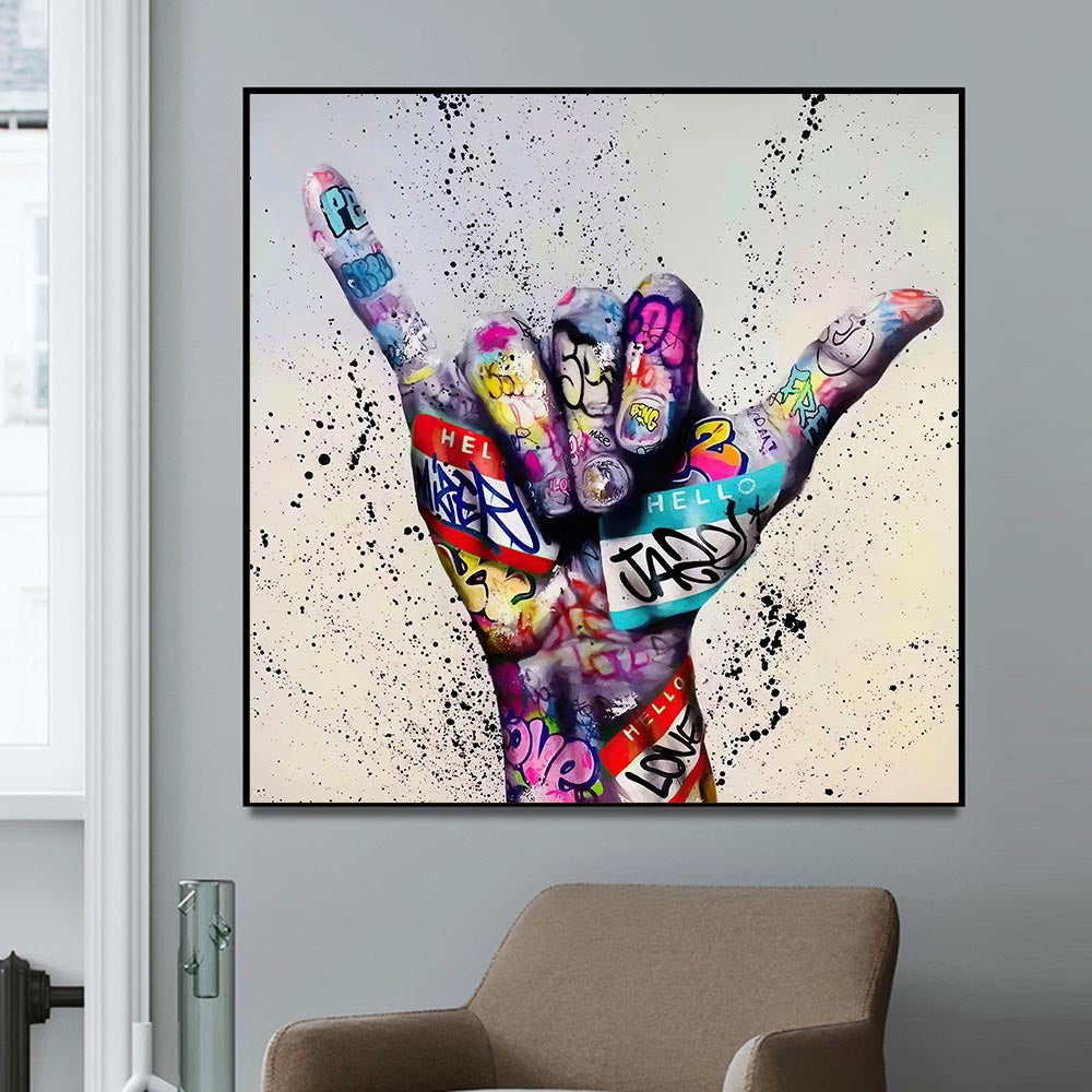 Abstract Graffiti Canvas Art – Hand Gesture Street Style Wall Poster