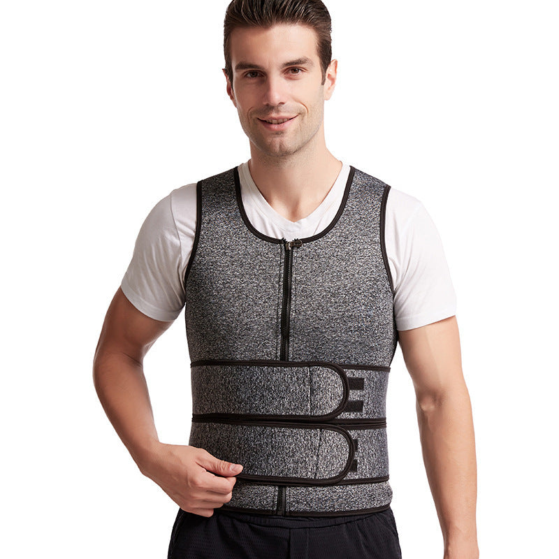 Men’s Fitness Sauna Vest – Waist Trainer Sweat Shirt with Double Belt & Body Shaper Corset