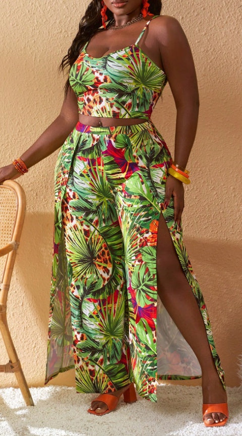 Plus Size Vacation Outfit Set – Printed Two-Piece for Relaxed & Stylish Getaways