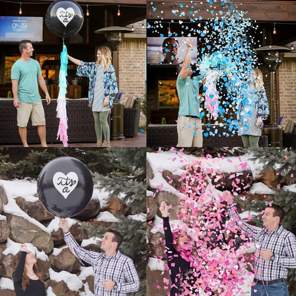 69PCS Baby Gender Reveal Party Supplies Kit Black Balloon Pink Blue Confetti Boy or Girl Banner Party Decorations Photo Props