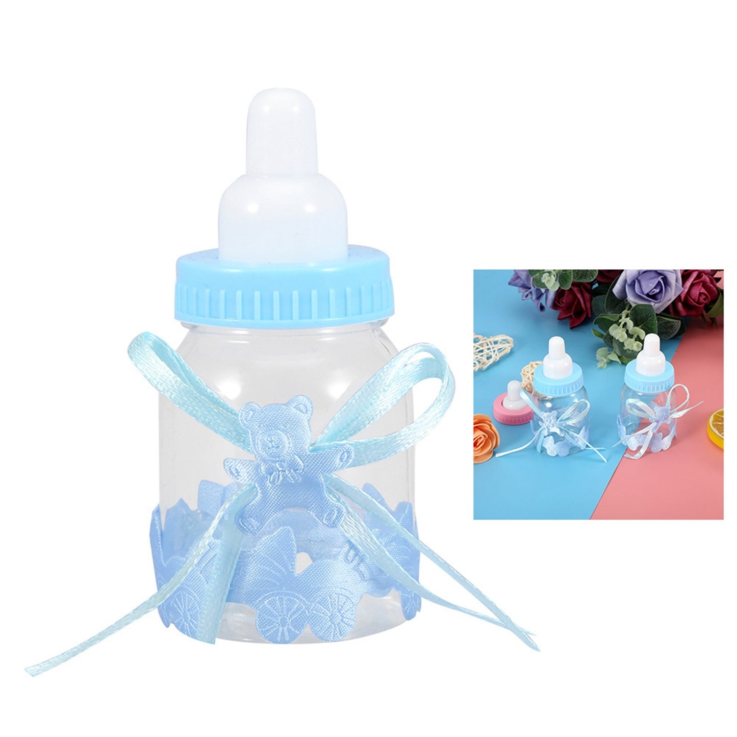24Pcs Fillable Baby Bottle Candy Boxes – Blue Party Favors for Baby Shower Decorations & Gifts