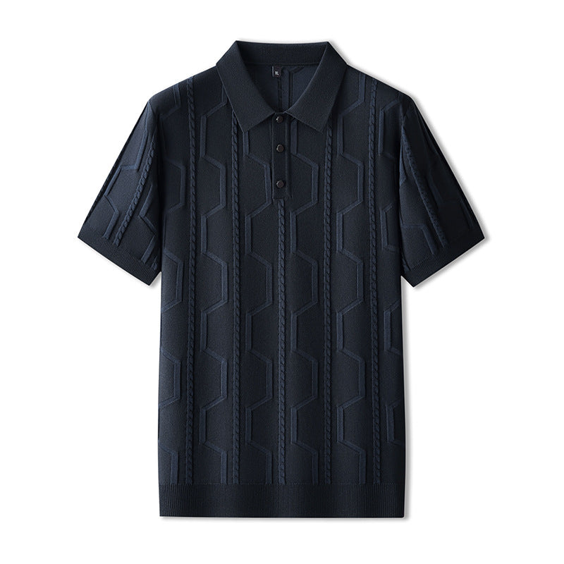 Men’s Plus Size Jacquard Lapel Sweater – Half Sleeve Short-Sleeved Pullover