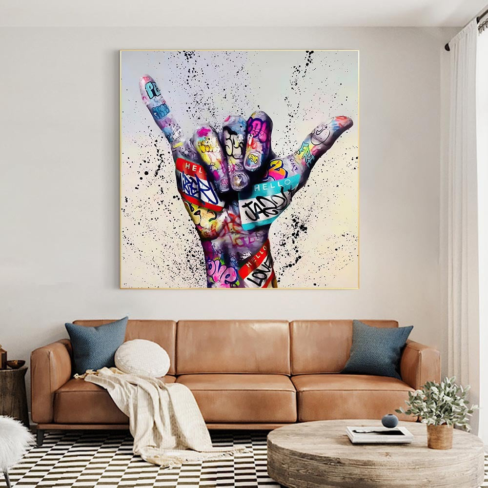 Abstract Graffiti Canvas Art – Hand Gesture Street Style Wall Poster