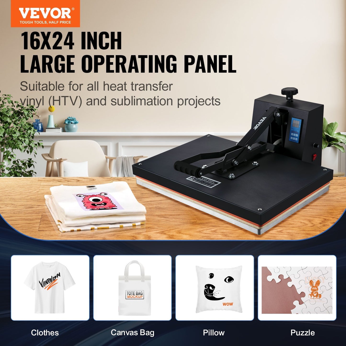 VEVOR 16x24 Heat Press Machine – 1700W High Pressure Sublimation Heat Transfer Press for T-Shirts & Vinyl