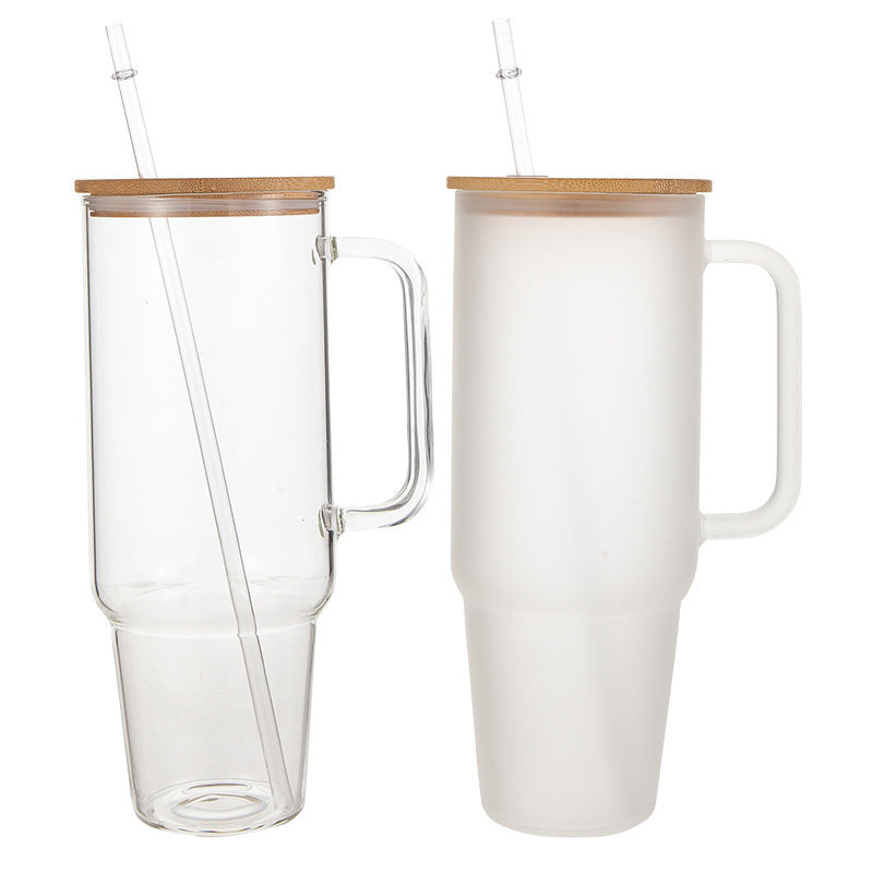 40 oz. Glass Cup Sublimation Bamboo Wood Cover with Straw