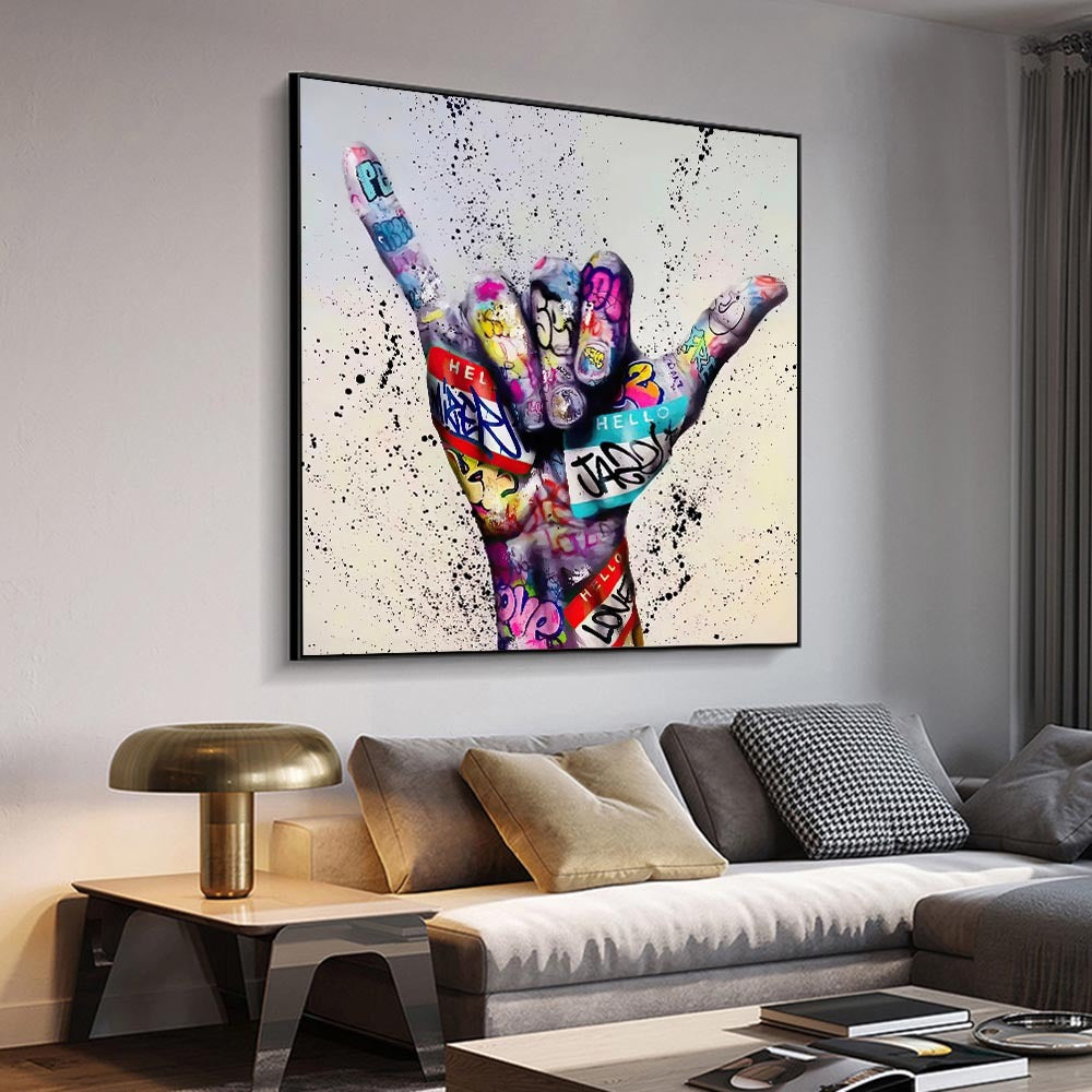 Abstract Graffiti Canvas Art – Hand Gesture Street Style Wall Poster