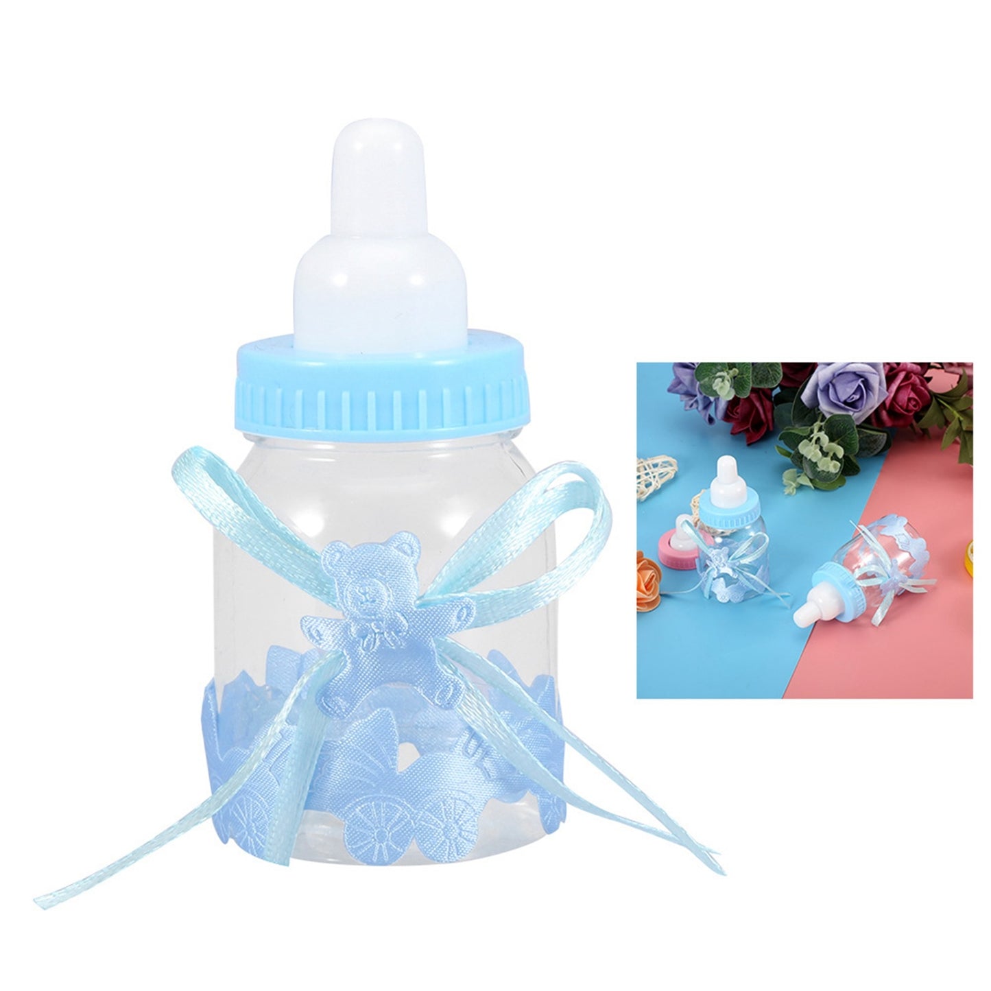 24Pcs Fillable Baby Bottle Candy Boxes – Blue Party Favors for Baby Shower Decorations & Gifts