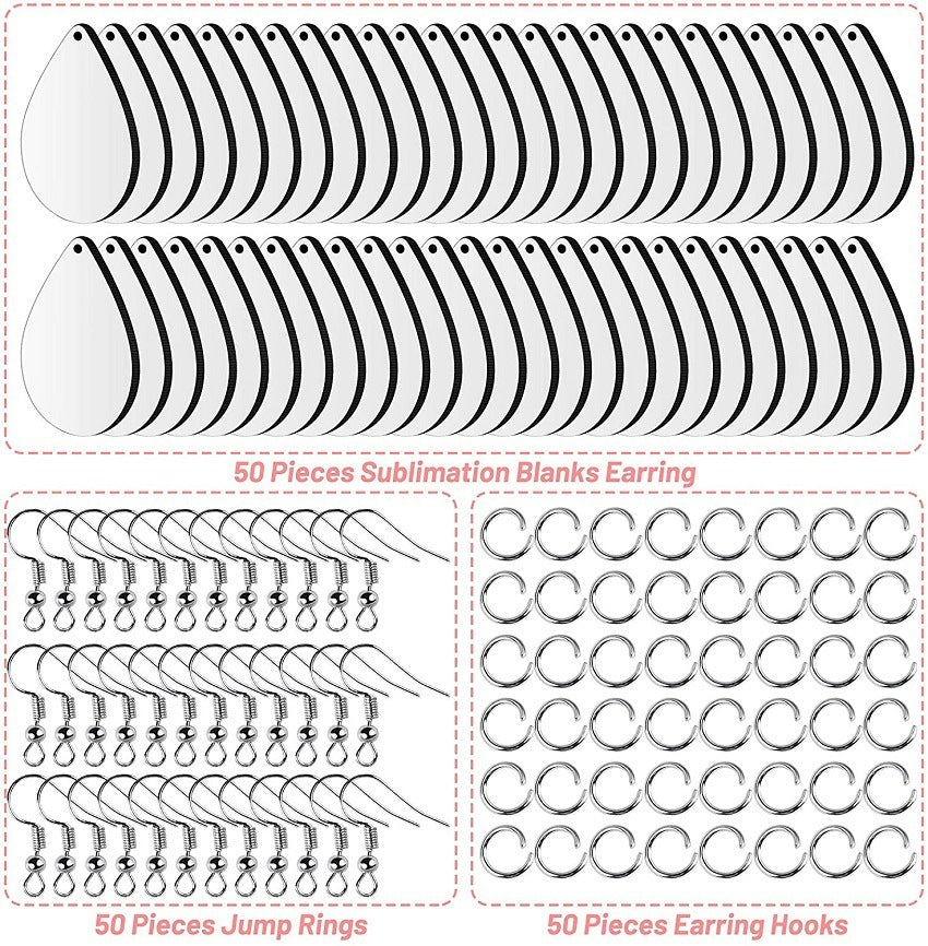 50pcs Set of Water Drop Earring Blanks – Heat Transfer Sublimation Wood Pendants for DIY Crafts