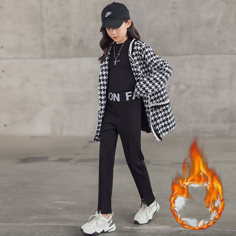 Girls’ Fashion Suits – Houndstooth Element, Thickened for Fall & Winter
