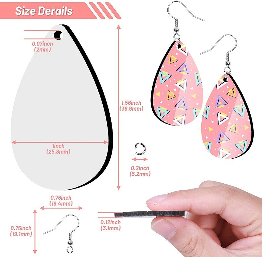 50pcs Set of Water Drop Earring Blanks – Heat Transfer Sublimation Wood Pendants for DIY Crafts