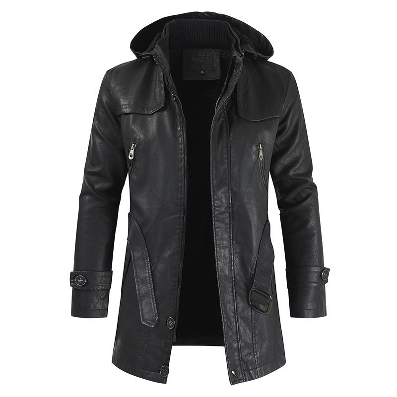 New Plus Size Men's Mid-Length Leather Coat – Stylish & Warm Outerwear