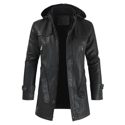 New Plus Size Men's Mid-Length Leather Coat – Stylish & Warm Outerwear