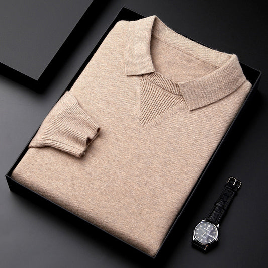 Men’s Knitwear Lapel Pullover – Fashionable & Casual Bottoming Shirt