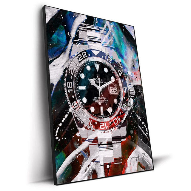 Luxury Canvas Wall Art – World Famous Watch Graffiti Prints (Frameless Design)