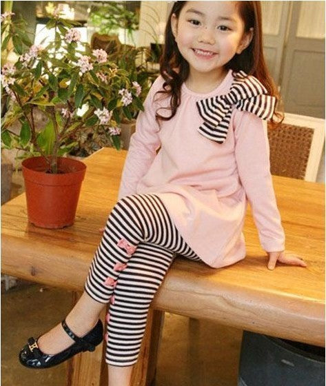 Striped/Bow 2-Piece Girl Set