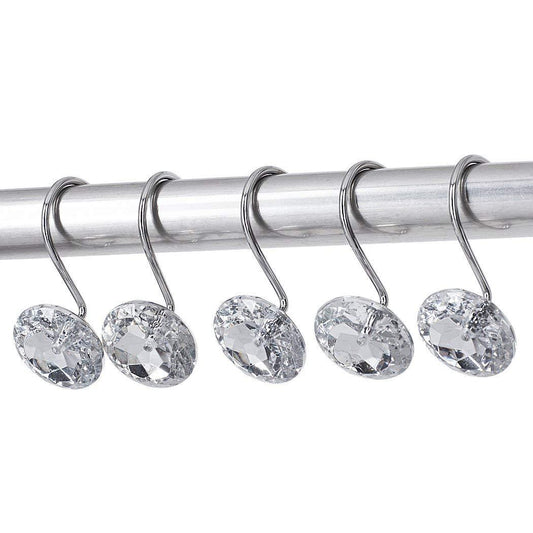 DiamondDrift Transparent Rhinestone Shower Curtain Hooks (Set of 12)