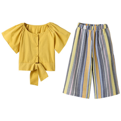 Girls’ Summer Two-Piece Suits – Korean Fashion Style for Big Kids
