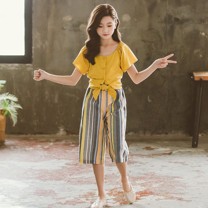 Girls’ Summer Two-Piece Suits – Korean Fashion Style for Big Kids