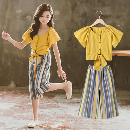 Girls’ Summer Two-Piece Suits – Korean Fashion Style for Big Kids