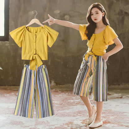 Girls’ Summer Two-Piece Suits – Korean Fashion Style for Big Kids