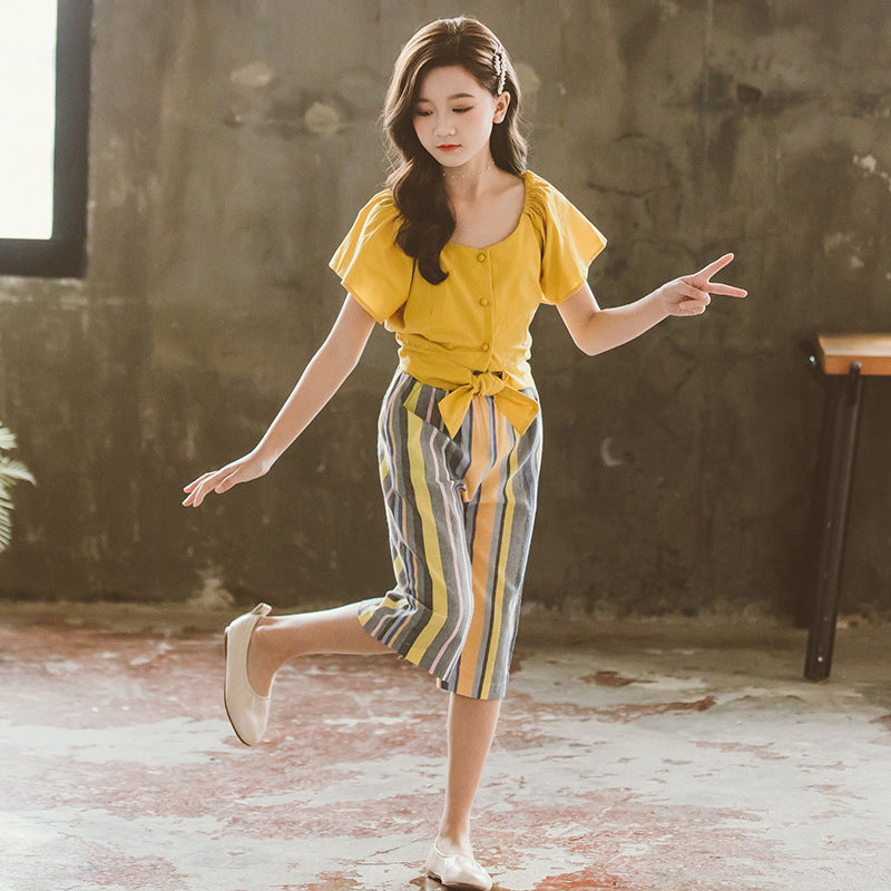 Girls’ Summer Two-Piece Suits – Korean Fashion Style for Big Kids