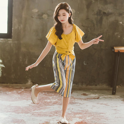 Girls’ Summer Two-Piece Suits – Korean Fashion Style for Big Kids
